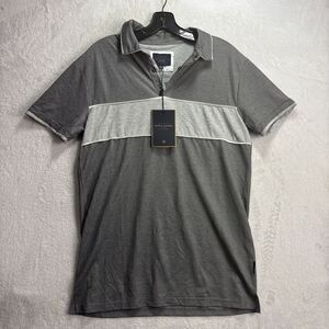 NWT Marc Asher Polo Shirt Mens Size Medium Gray With White Stripe